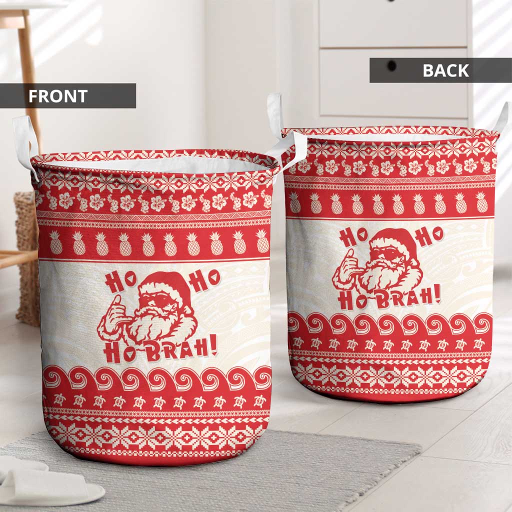 Red Mele Kalikimaka Hawaii Laundry Basket Funny Ho Ho Ho Santa Shaka - Polynesian Pride