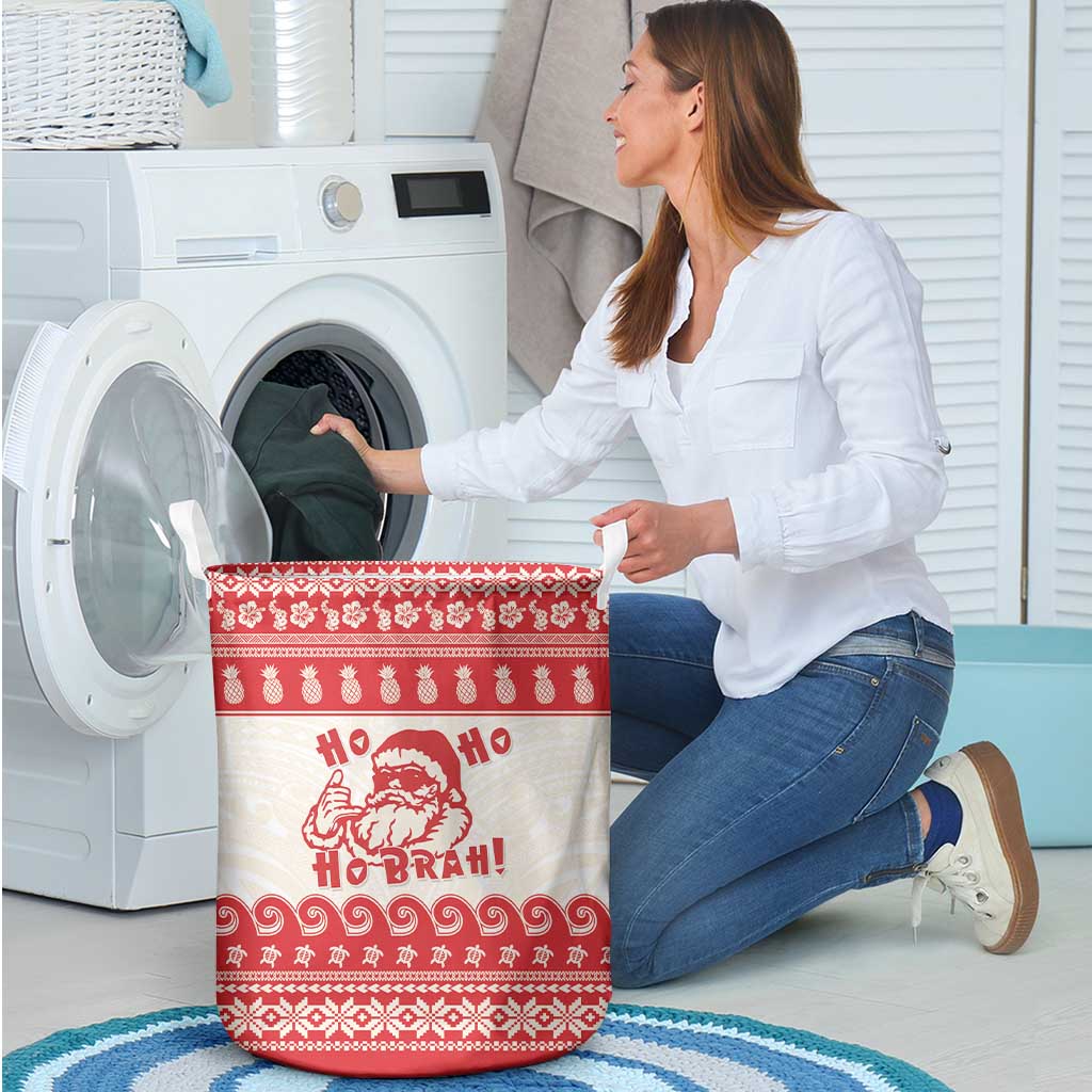 Red Mele Kalikimaka Hawaii Laundry Basket Funny Ho Ho Ho Santa Shaka - Polynesian Pride