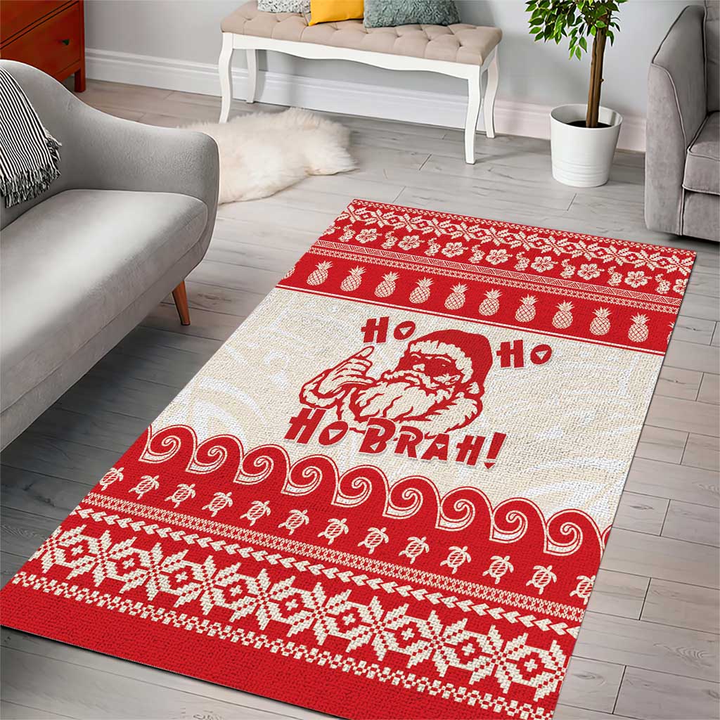 Red Mele Kalikimaka Hawaii Area Rug Funny Ho Ho Ho Santa Shaka - Polynesian Pride