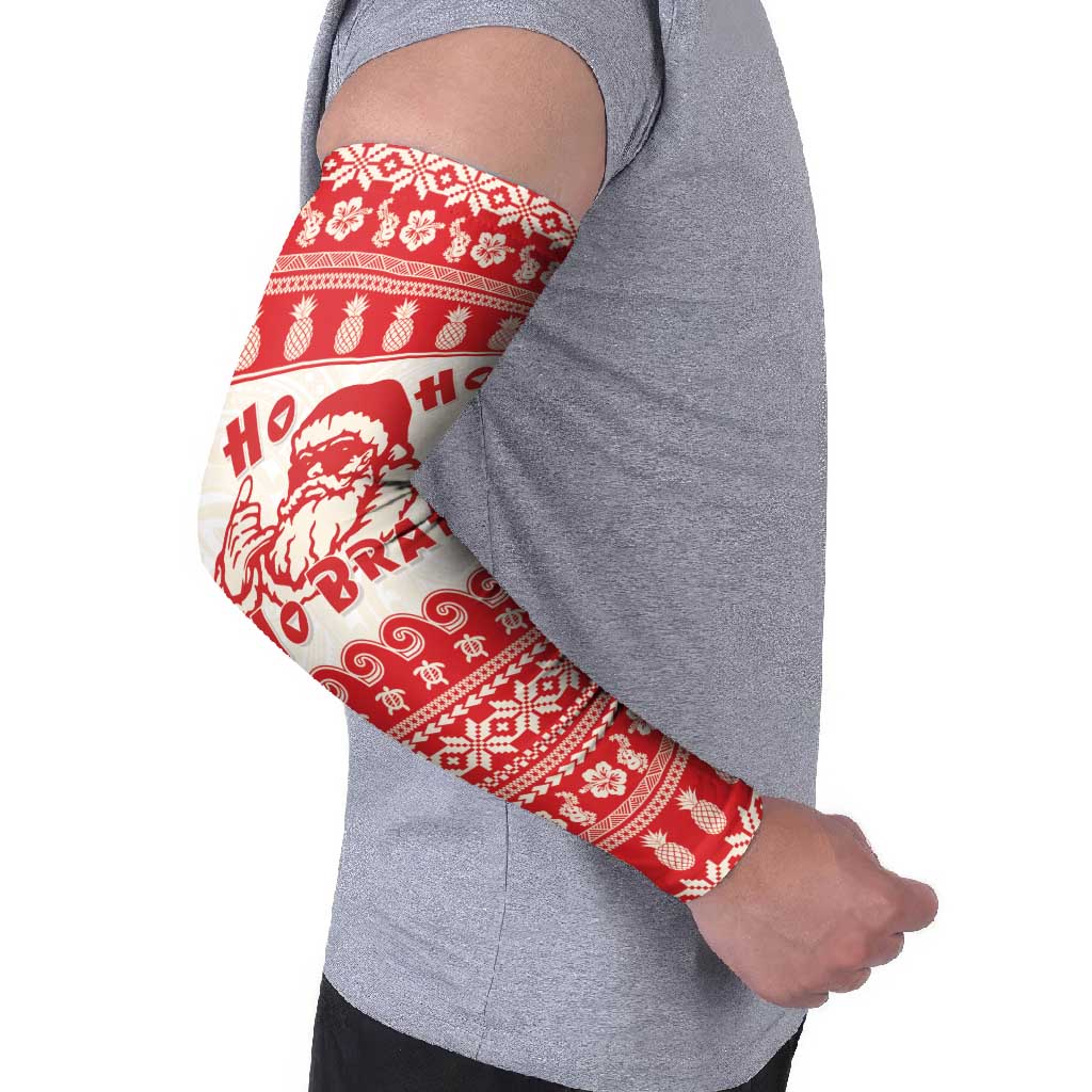 Red Mele Kalikimaka Hawaii Arm Sleeves Funny Ho Ho Ho Santa Shaka - Polynesian Pride