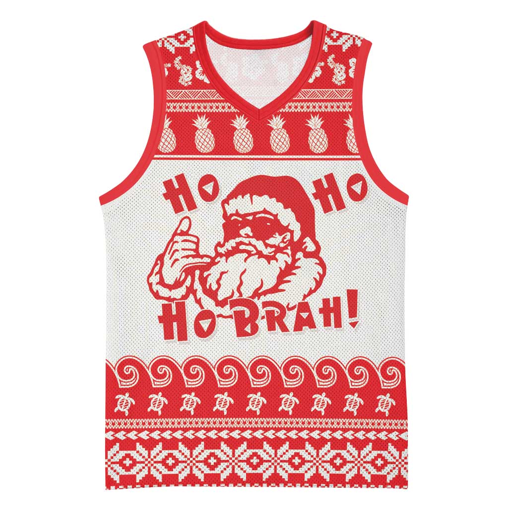 Red Mele Kalikimaka Hawaii Basketball Jersey Funny Ho Ho Ho Santa Shaka - Polynesian Pride