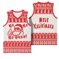 Red Mele Kalikimaka Hawaii Basketball Jersey Funny Ho Ho Ho Santa Shaka - Polynesian Pride