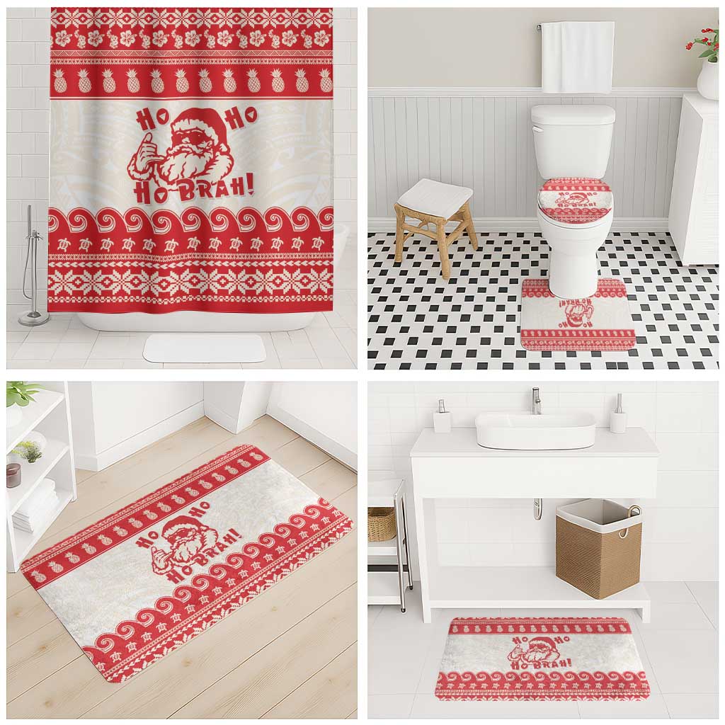 Red Mele Kalikimaka Hawaii Bathroom Set Funny Ho Ho Ho Santa Shaka - Polynesian Pride