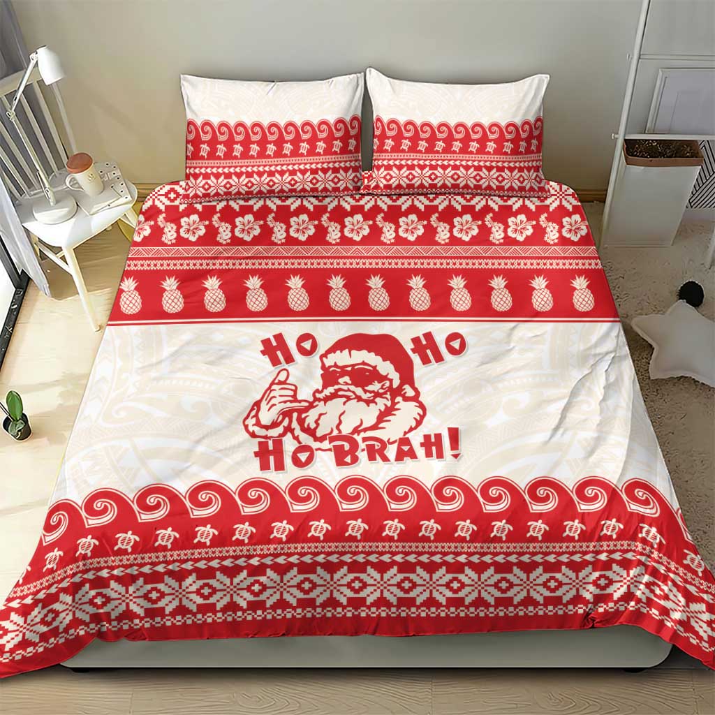 Red Mele Kalikimaka Hawaii Bedding Set Funny Ho Ho Ho Santa Shaka - Polynesian Pride