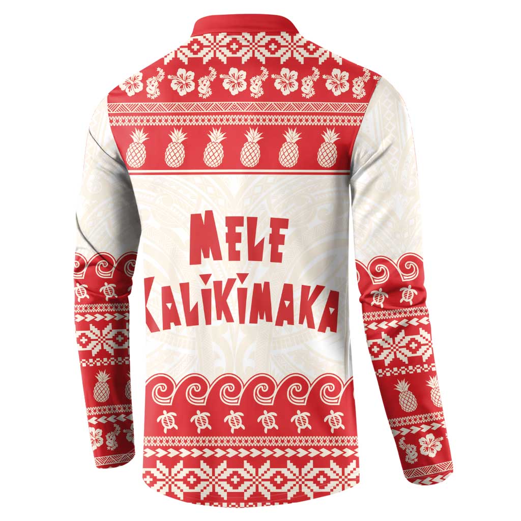 Red Mele Kalikimaka Hawaii Button Sweatshirt Funny Ho Ho Ho Santa Shaka - Polynesian Pride
