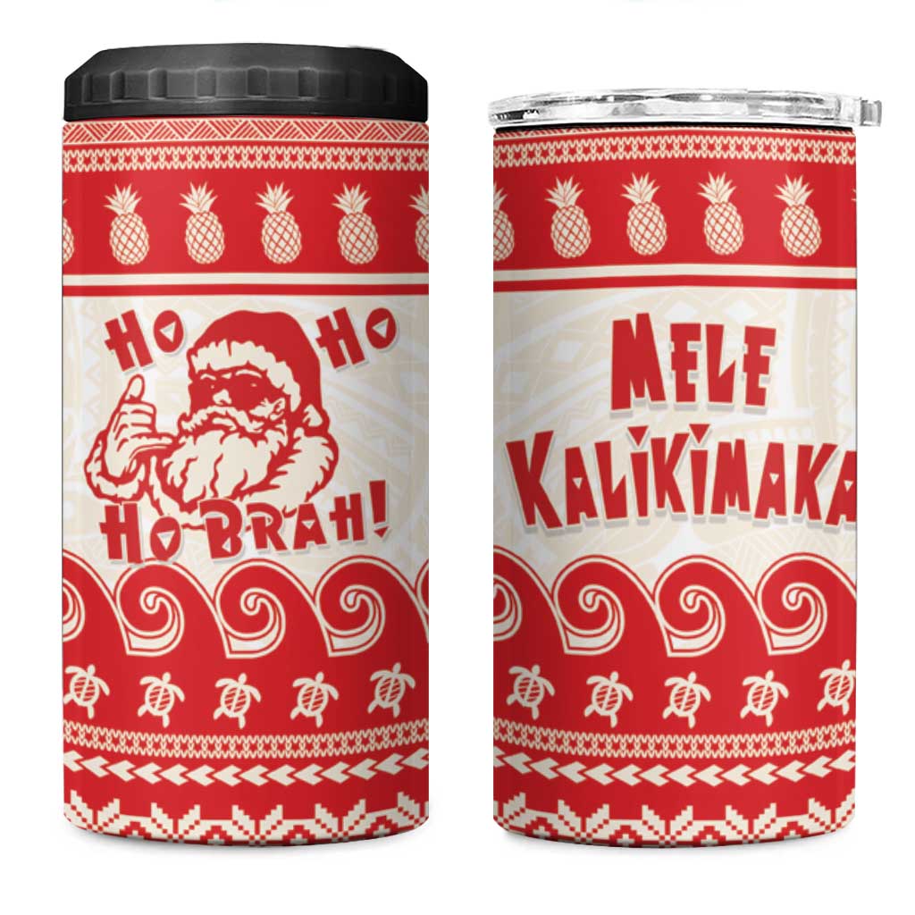 Red Mele Kalikimaka Hawaii 4 in 1 Can Cooler Tumbler Funny Ho Ho Ho Santa Shaka - Polynesian Pride