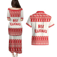 Red Mele Kalikimaka Hawaii Couples Matching Puletasi and Hawaiian Shirt Funny Ho Ho Ho Santa Shaka - Polynesian Pride