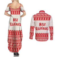 Red Mele Kalikimaka Hawaii Couples Matching Summer Maxi Dress and Long Sleeve Button Shirt Funny Ho Ho Ho Santa Shaka - Polynesian Pride