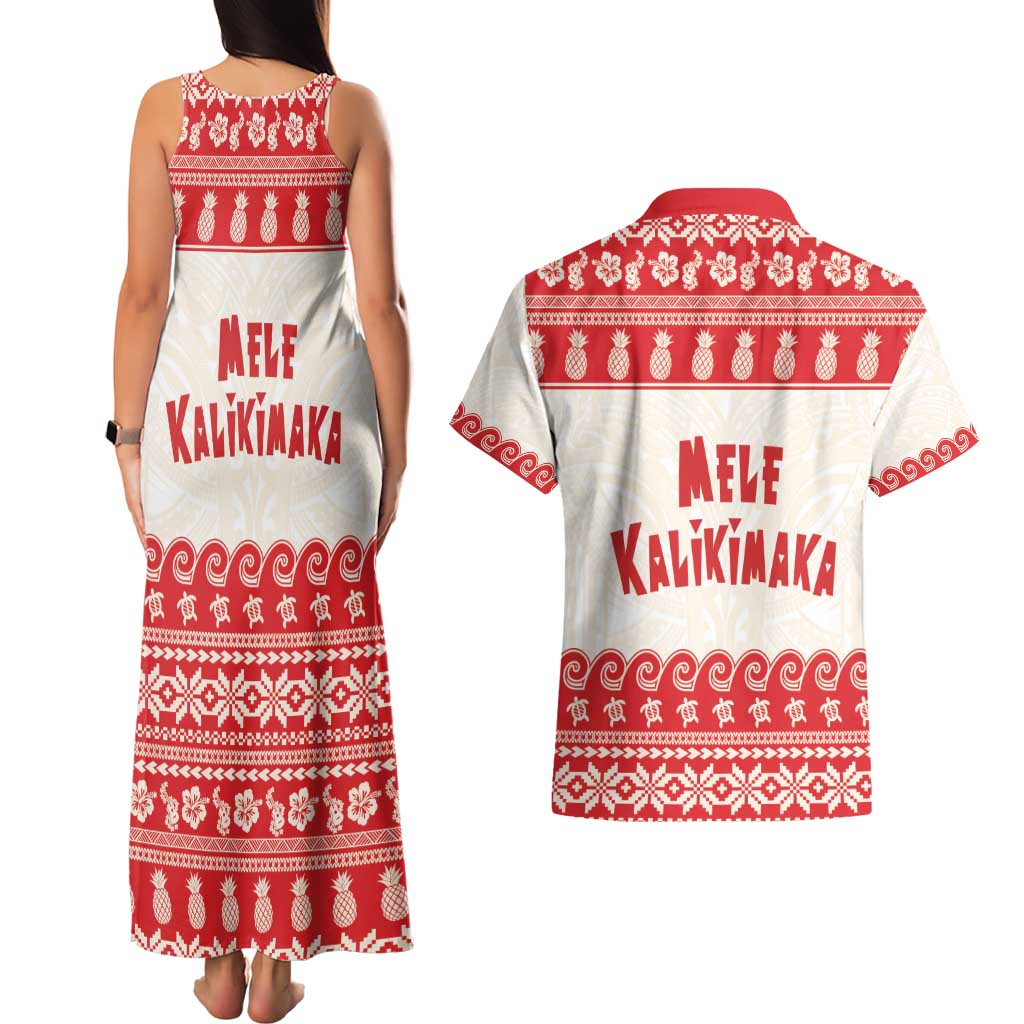 Red Mele Kalikimaka Hawaii Couples Matching Tank Maxi Dress and Hawaiian Shirt Funny Ho Ho Ho Santa Shaka - Polynesian Pride