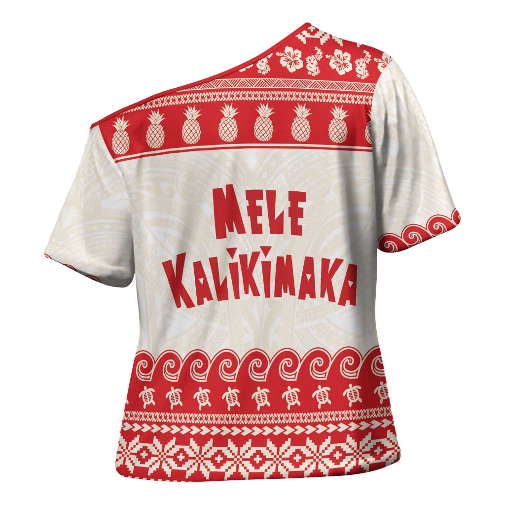 Red Mele Kalikimaka Hawaii Cross Shoulder Shirt Funny Ho Ho Ho Santa Shaka - Polynesian Pride