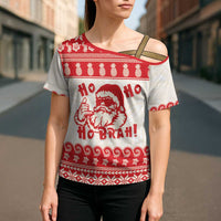 Red Mele Kalikimaka Hawaii Cross Shoulder Shirt Funny Ho Ho Ho Santa Shaka - Polynesian Pride