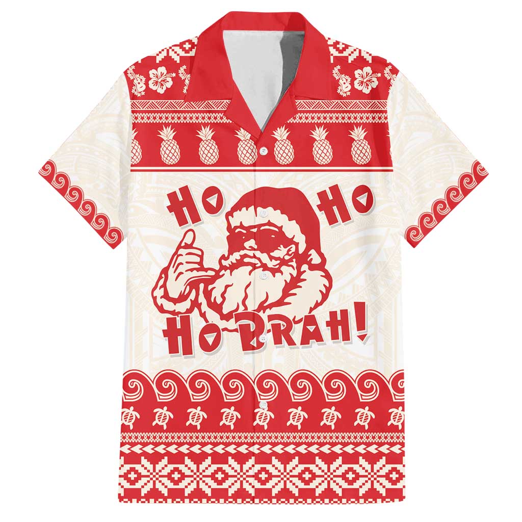 Red Mele Kalikimaka Hawaii Family Matching Long Sleeve Bodycon Dress and Hawaiian Shirt Funny Ho Ho Ho Santa Shaka - Polynesian Pride