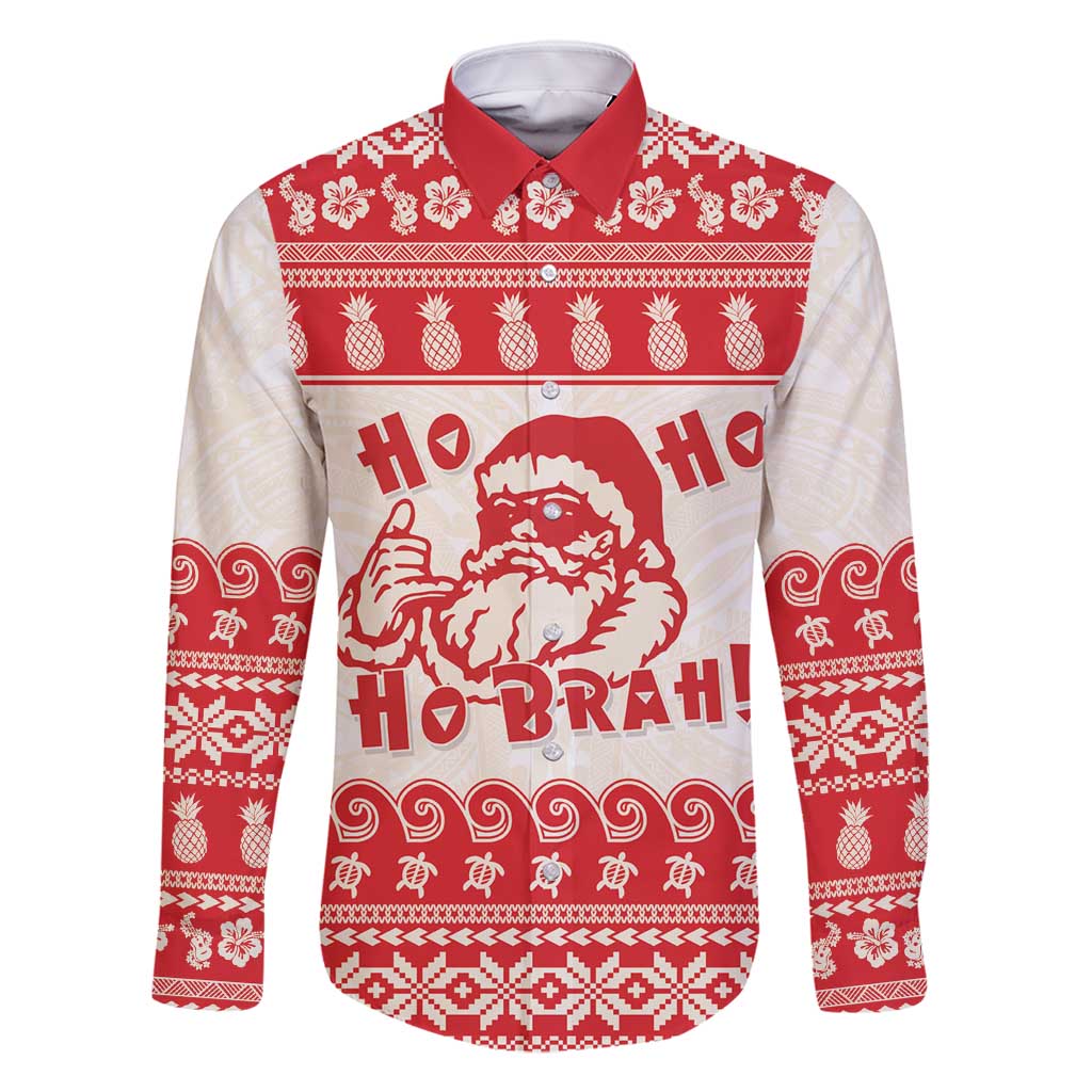 Red Mele Kalikimaka Hawaii Family Matching Long Sleeve Bodycon Dress and Hawaiian Shirt Funny Ho Ho Ho Santa Shaka - Polynesian Pride