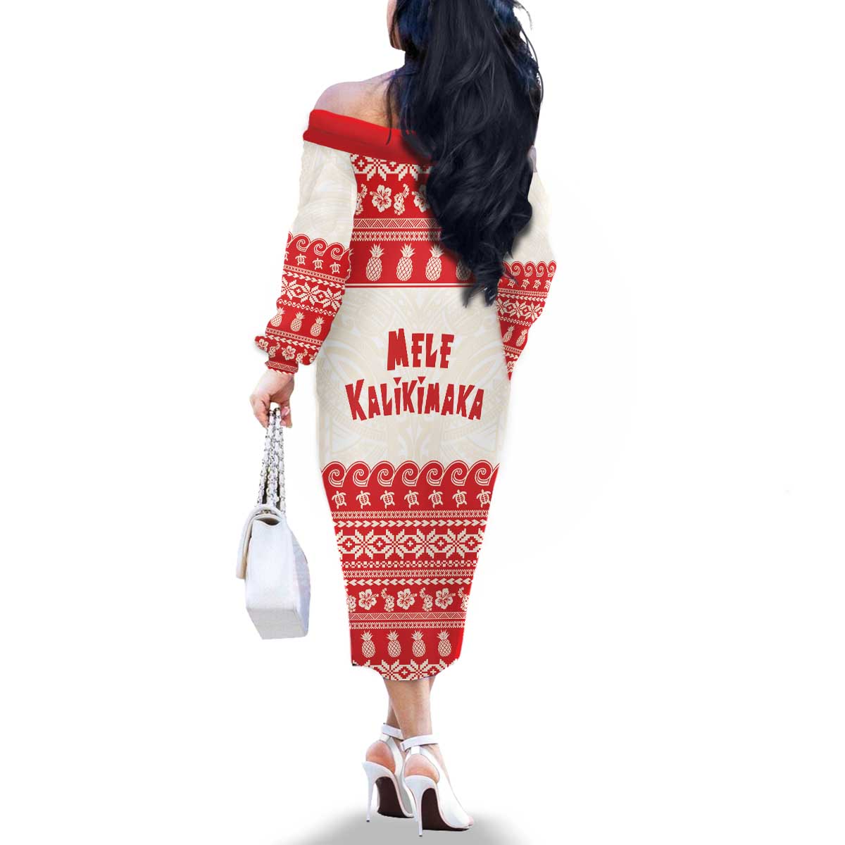 Red Mele Kalikimaka Hawaii Family Matching Off The Shoulder Long Sleeve Dress and Hawaiian Shirt Funny Ho Ho Ho Santa Shaka - Polynesian Pride