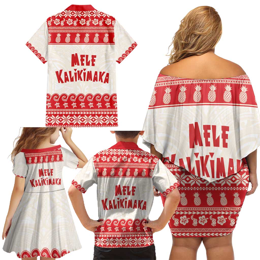 Red Mele Kalikimaka Hawaii Family Matching Off Shoulder Short Dress and Hawaiian Shirt Funny Ho Ho Ho Santa Shaka - Polynesian Pride