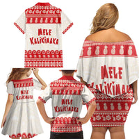 Red Mele Kalikimaka Hawaii Family Matching Off Shoulder Short Dress and Hawaiian Shirt Funny Ho Ho Ho Santa Shaka - Polynesian Pride