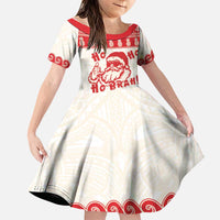 Red Mele Kalikimaka Hawaii Family Matching Puletasi and Hawaiian Shirt Funny Ho Ho Ho Santa Shaka LT14 Daughter's Dress Red - Polynesian Pride