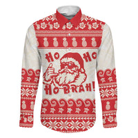 Red Mele Kalikimaka Hawaii Family Matching Puletasi and Hawaiian Shirt Funny Ho Ho Ho Santa Shaka LT14 Dad's Shirt - Long Sleeve Red - Polynesian Pride