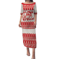 Red Mele Kalikimaka Hawaii Family Matching Puletasi and Hawaiian Shirt Funny Ho Ho Ho Santa Shaka LT14 Mom's Dress Red - Polynesian Pride