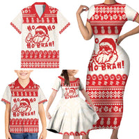 Red Mele Kalikimaka Hawaii Family Matching Short Sleeve Bodycon Dress and Hawaiian Shirt Funny Ho Ho Ho Santa Shaka - Polynesian Pride