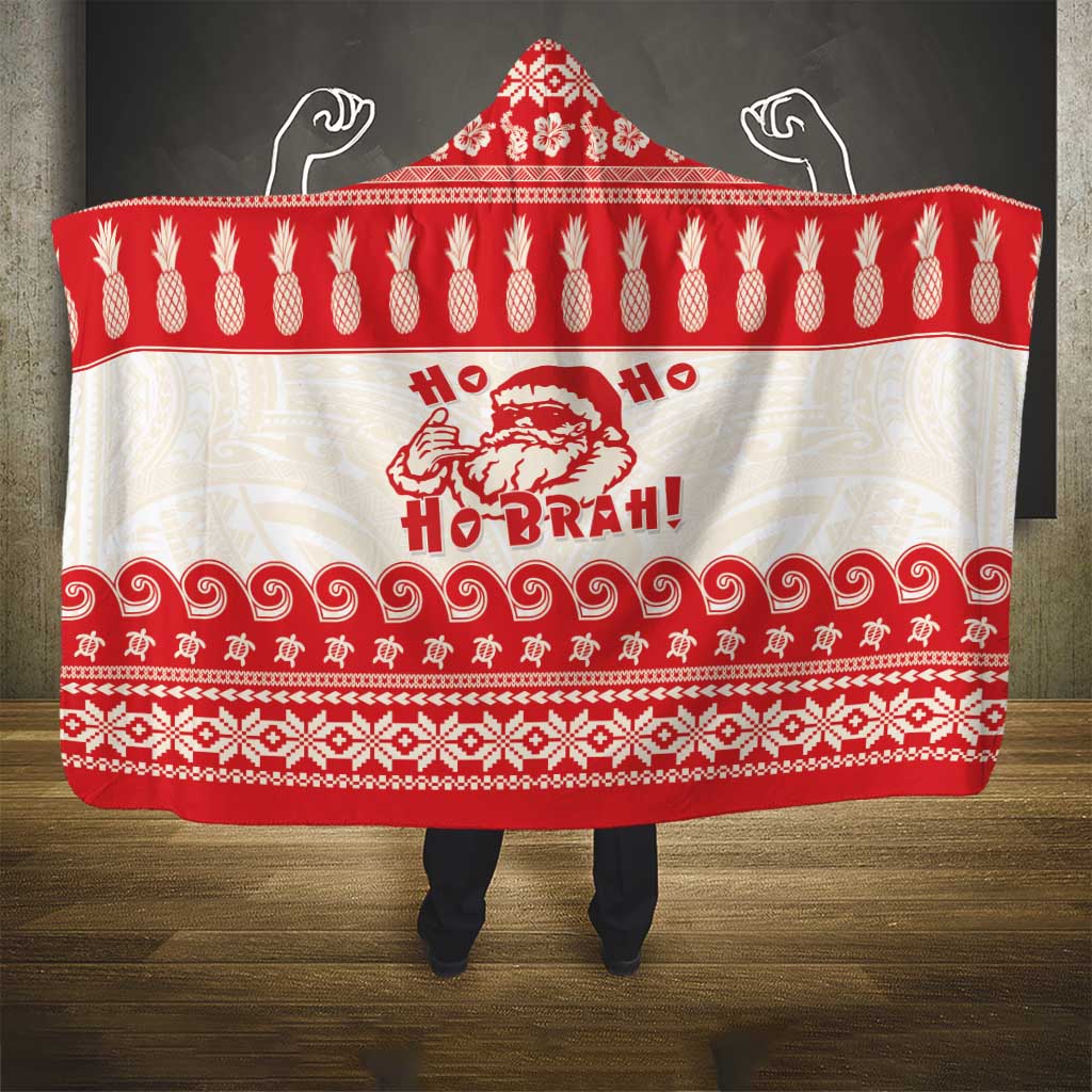 Red Mele Kalikimaka Hawaii Hooded Blanket Funny Ho Ho Ho Santa Shaka - Polynesian Pride
