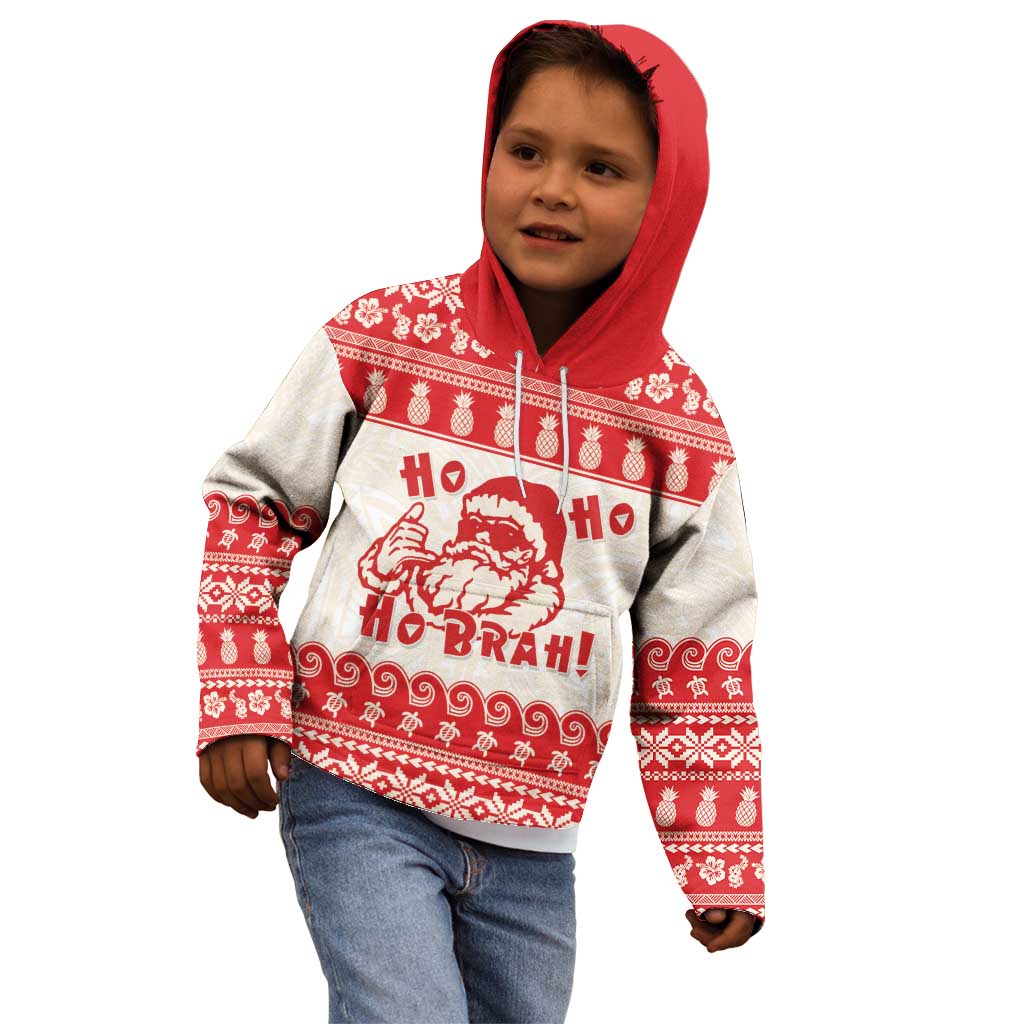 Red Mele Kalikimaka Hawaii Kid Hoodie Funny Ho Ho Ho Santa Shaka - Polynesian Pride