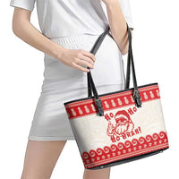 Red Mele Kalikimaka Hawaii Leather Tote Bag Funny Ho Ho Ho Santa Shaka - Polynesian Pride