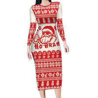Red Mele Kalikimaka Hawaii Long Sleeve Bodycon Dress Funny Ho Ho Ho Santa Shaka - Polynesian Pride