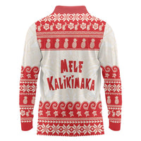 Red Mele Kalikimaka Hawaii Long Sleeve Polo Shirt Funny Ho Ho Ho Santa Shaka - Polynesian Pride