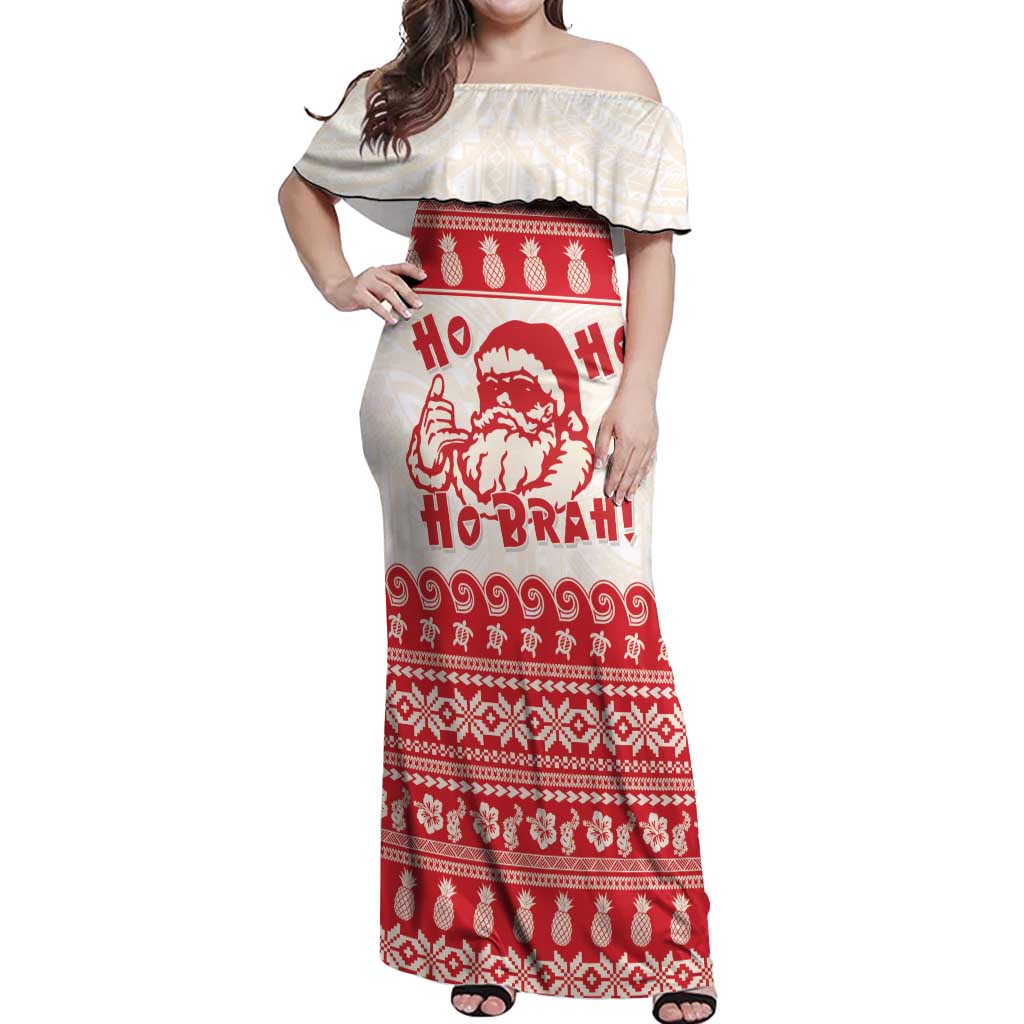 Red Mele Kalikimaka Hawaii Off Shoulder Maxi Dress Funny Ho Ho Ho Santa Shaka - Polynesian Pride
