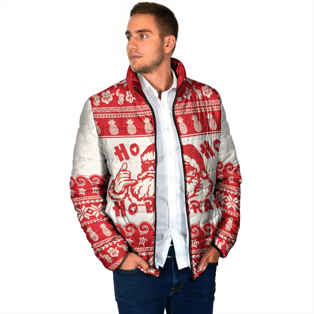 Red Mele Kalikimaka Hawaii Padded Jacket Funny Ho Ho Ho Santa Shaka - Polynesian Pride