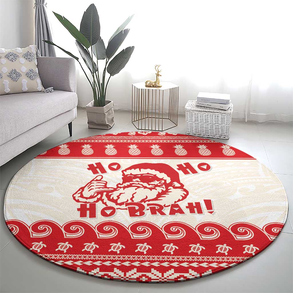 Red Mele Kalikimaka Hawaii Round Carpet Funny Ho Ho Ho Santa Shaka - Polynesian Pride