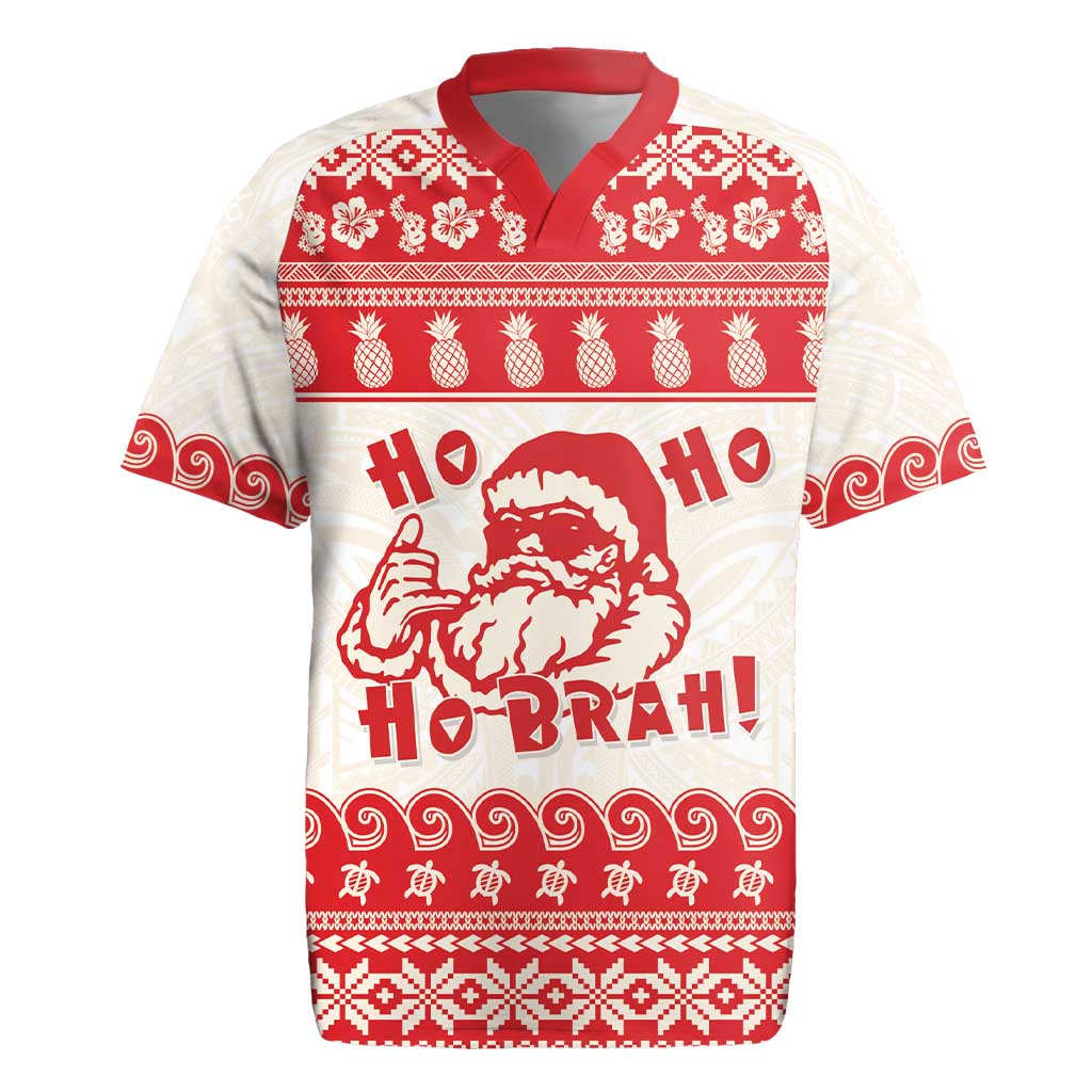 Red Mele Kalikimaka Hawaii Rugby Jersey Funny Ho Ho Ho Santa Shaka - Polynesian Pride
