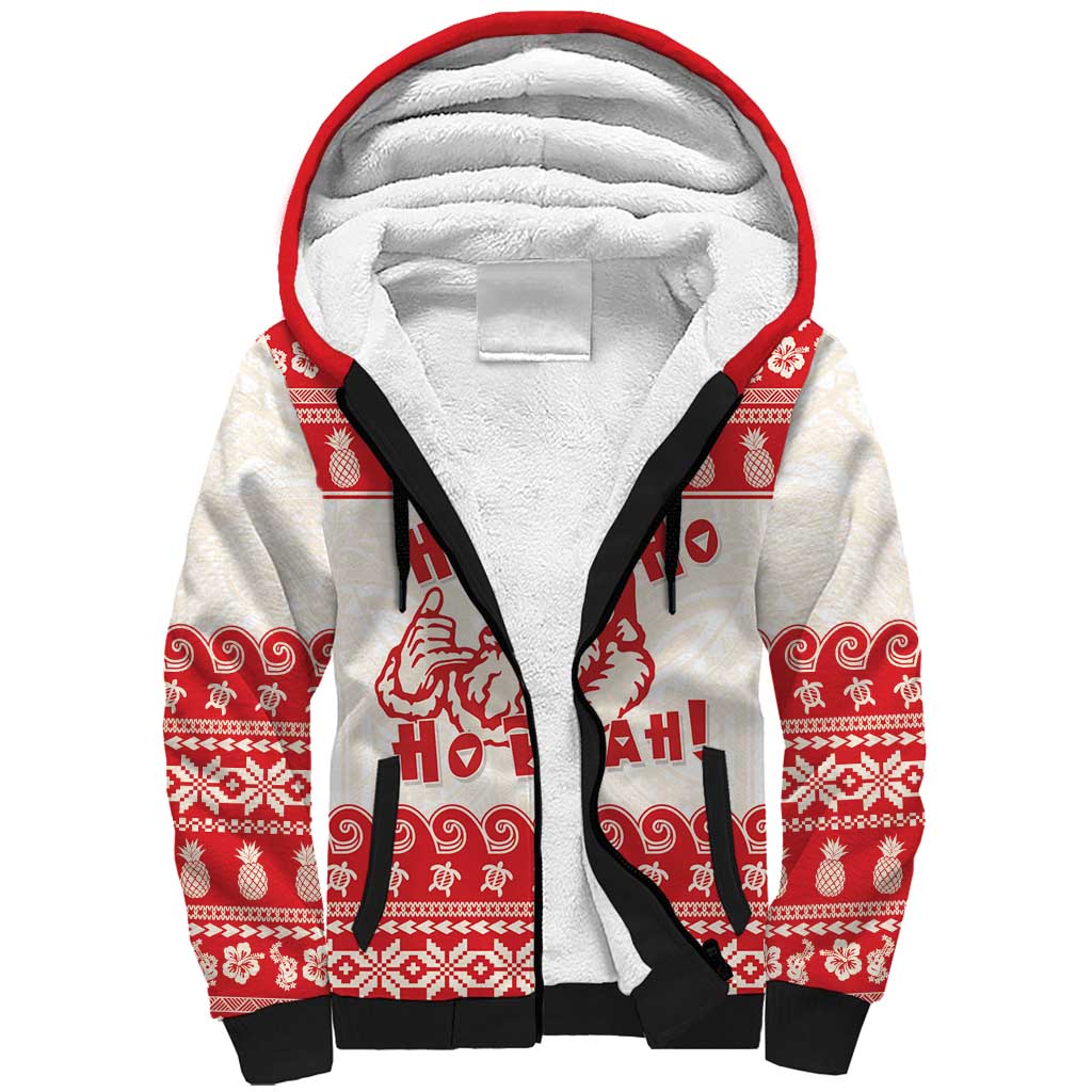 Red Mele Kalikimaka Hawaii Sherpa Hoodie Funny Ho Ho Ho Santa Shaka - Polynesian Pride