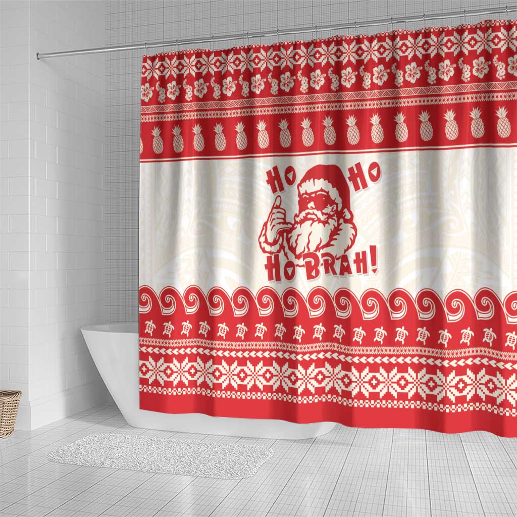 Red Mele Kalikimaka Hawaii Shower Curtain Funny Ho Ho Ho Santa Shaka - Polynesian Pride