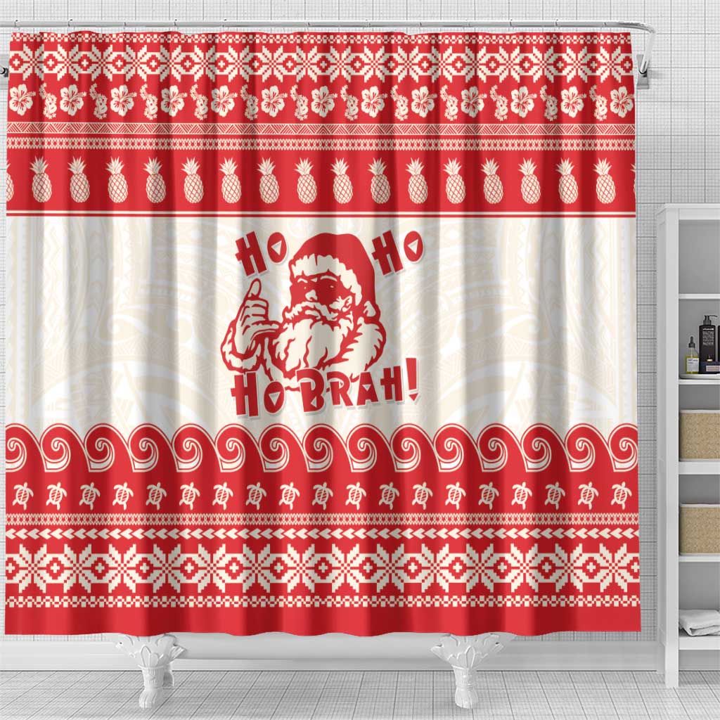 Red Mele Kalikimaka Hawaii Shower Curtain Funny Ho Ho Ho Santa Shaka - Polynesian Pride