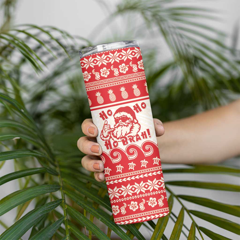 Red Mele Kalikimaka Hawaii Skinny Tumbler Funny Ho Ho Ho Santa Shaka - Polynesian Pride