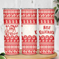 Red Mele Kalikimaka Hawaii Skinny Tumbler Funny Ho Ho Ho Santa Shaka - Polynesian Pride