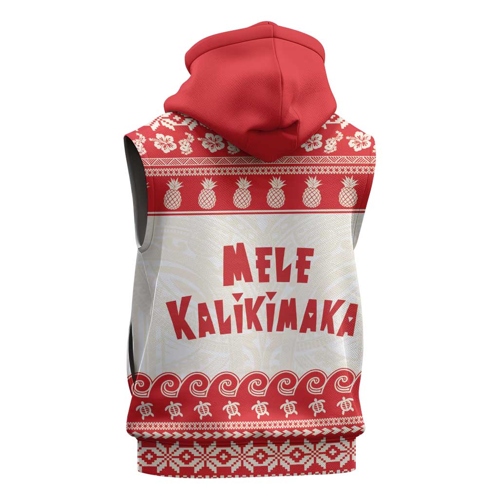 Red Mele Kalikimaka Hawaii Sleeveless Zip Hoodie Funny Ho Ho Ho Santa Shaka - Polynesian Pride