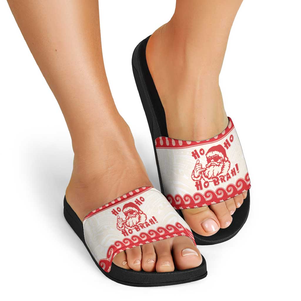 Red Mele Kalikimaka Hawaii Slide Sandals Funny Ho Ho Ho Santa Shaka - Polynesian Pride