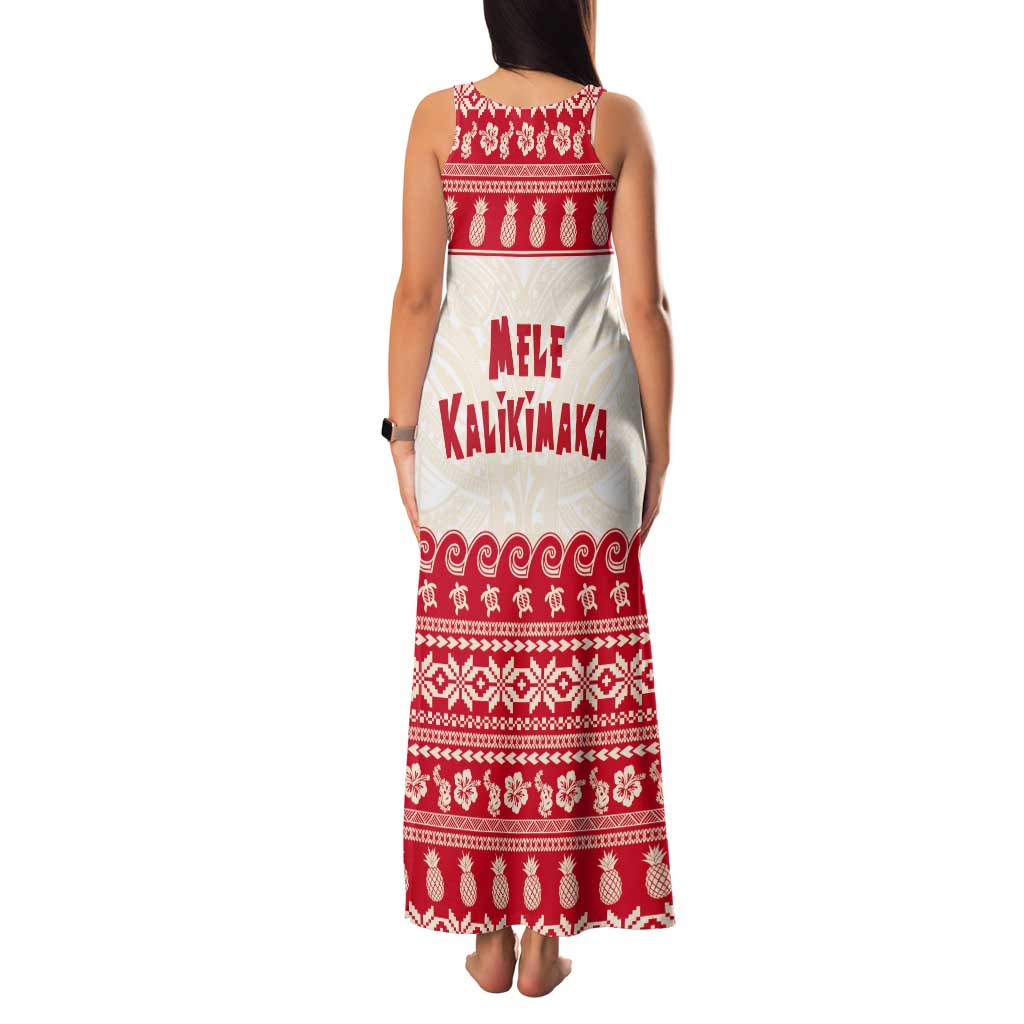 Red Mele Kalikimaka Hawaii Tank Maxi Dress Funny Ho Ho Ho Santa Shaka - Polynesian Pride