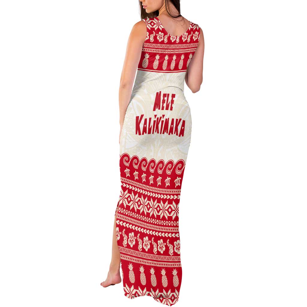 Red Mele Kalikimaka Hawaii Tank Maxi Dress Funny Ho Ho Ho Santa Shaka - Polynesian Pride