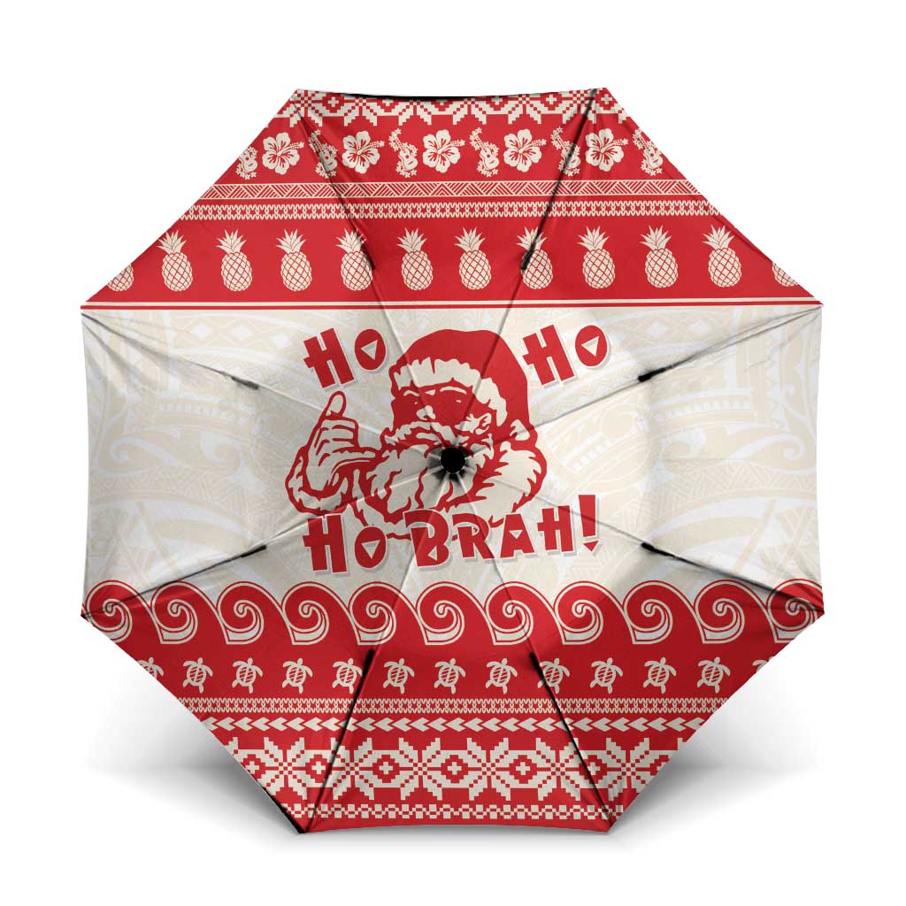Red Mele Kalikimaka Hawaii Umbrella Funny Ho Ho Ho Santa Shaka - Polynesian Pride