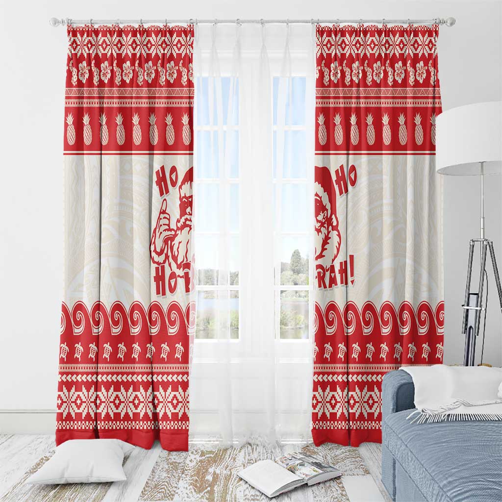 Red Mele Kalikimaka Hawaii Window Curtain Funny Ho Ho Ho Santa Shaka - Polynesian Pride