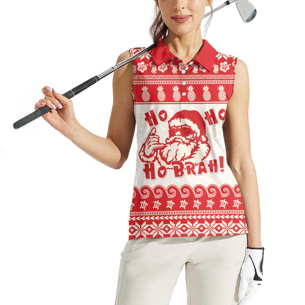 Red Mele Kalikimaka Hawaii Women Sleeveless Polo Shirt Funny Ho Ho Ho Santa Shaka - Polynesian Pride