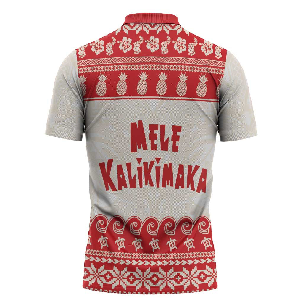 Red Mele Kalikimaka Hawaii Zipper Polo Shirt Funny Ho Ho Ho Santa Shaka - Polynesian Pride