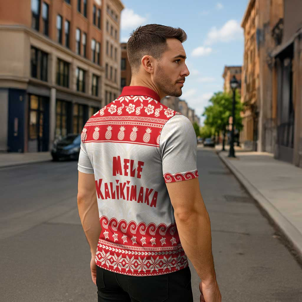 Red Mele Kalikimaka Hawaii Zipper Polo Shirt Funny Ho Ho Ho Santa Shaka - Polynesian Pride
