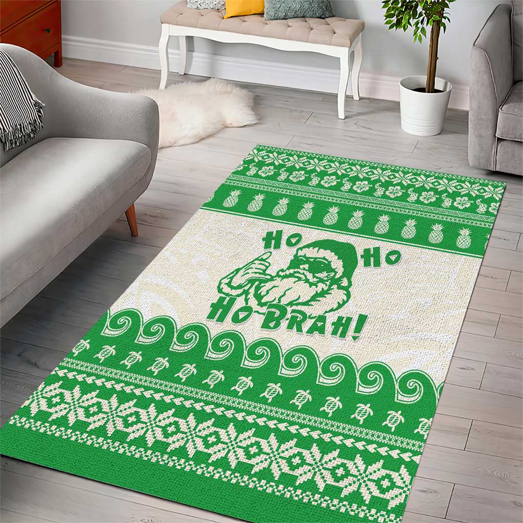 Green Mele Kalikimaka Hawaii Area Rug Funny Ho Ho Ho Santa Shaka - Polynesian Pride