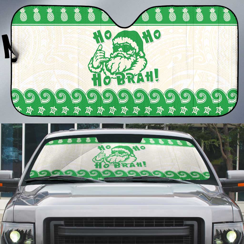 Green Mele Kalikimaka Hawaii Auto Sun Shade Funny Ho Ho Ho Santa Shaka - Polynesian Pride