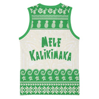 Green Mele Kalikimaka Hawaii Basketball Jersey Funny Ho Ho Ho Santa Shaka - Polynesian Pride